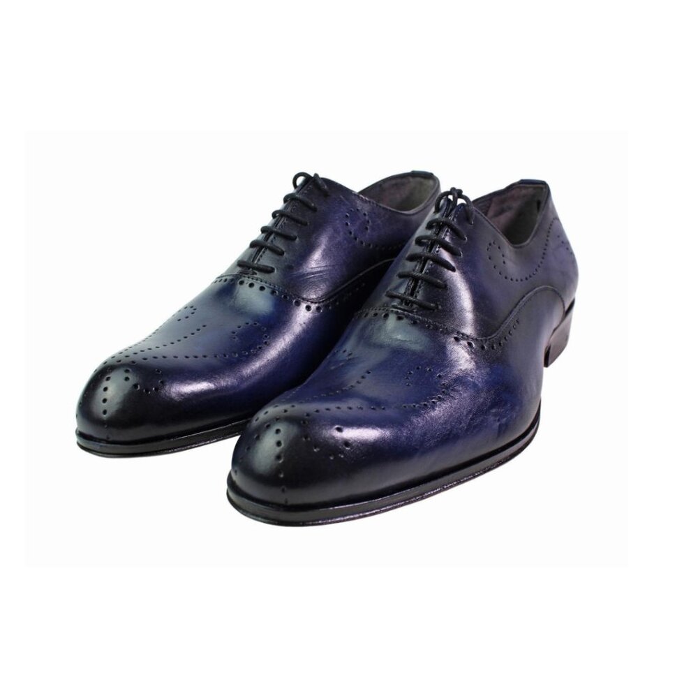 Alberto Oxford Blue Italian Leather Shoes